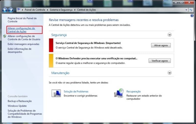 abrir central acoes windows