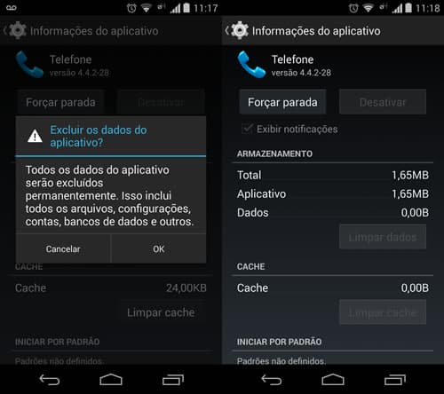 apagar correio de voz android limpar dados