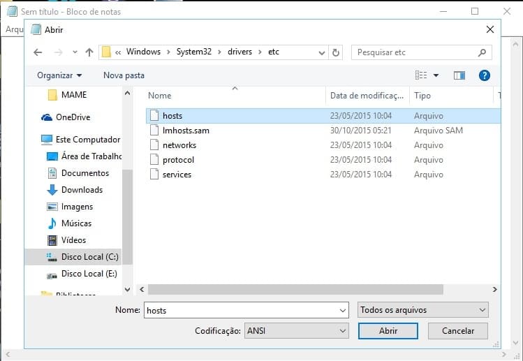 arquivo hosts windows