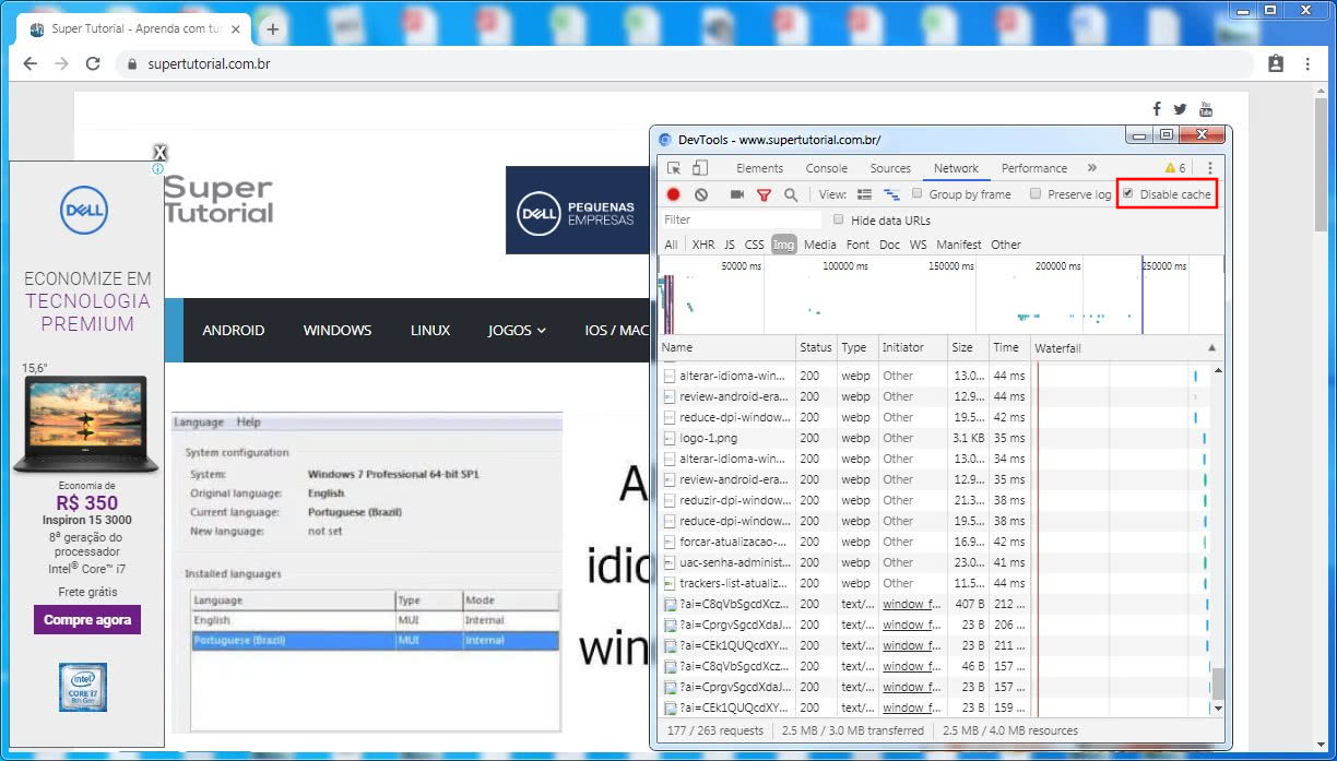 chrome limpar cache