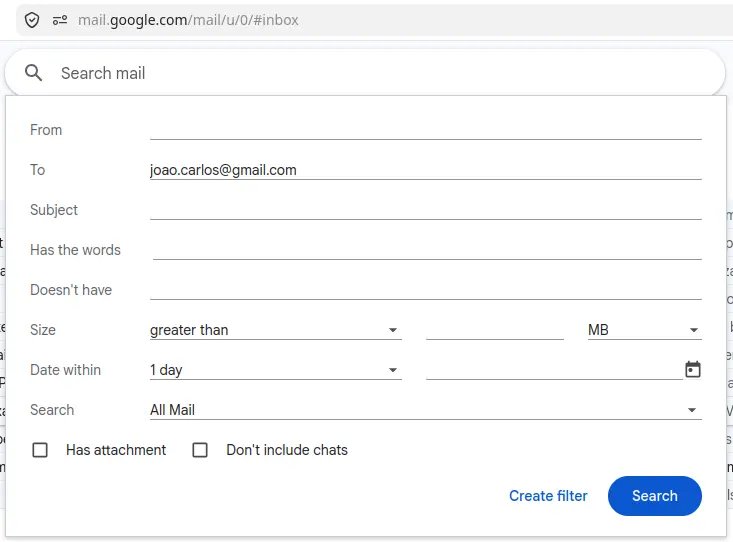 gmail buscar por endereco