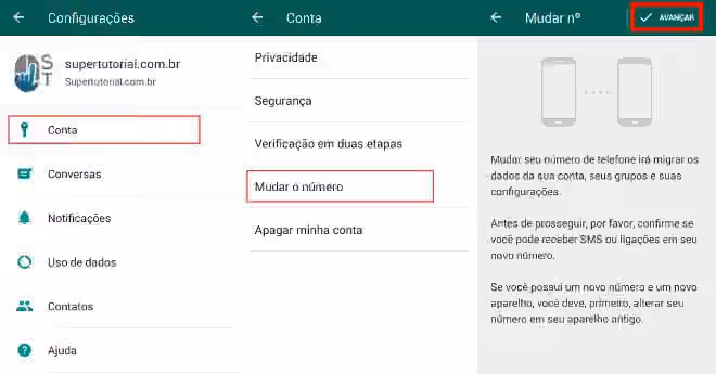 mudar número whatsapp