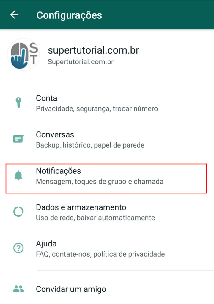 configuração whatsapp notificações