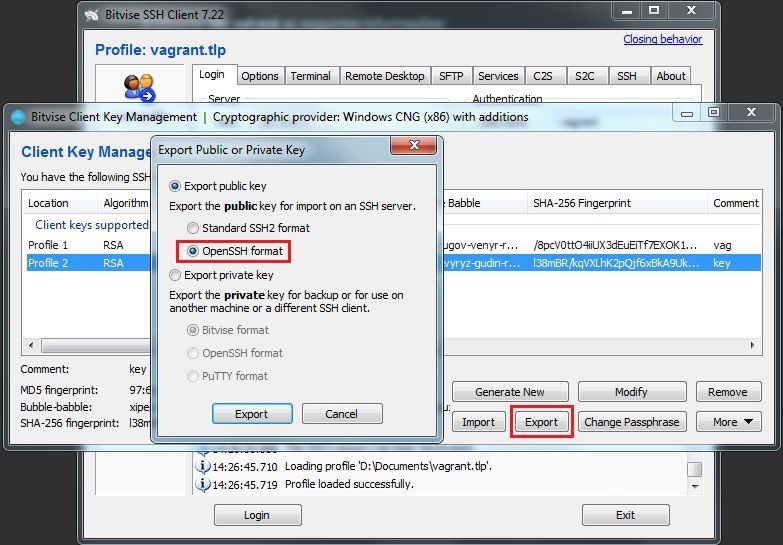 export public key bitvise