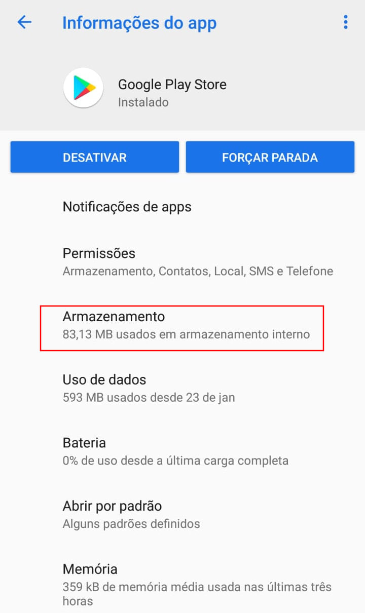 informação versão play store