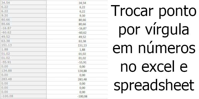 Trocar ponto por vírgula em números no excel e spreadsheet – Super Tutorial